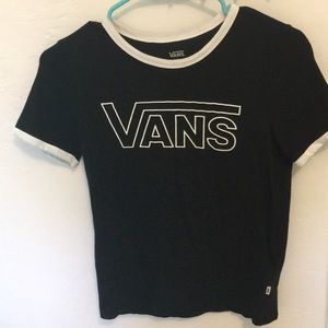 Women’s black and white vans logo tee xs